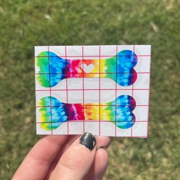 Tie Dye Dog Bone Vinyl Decal Set - Picture 2 of 8